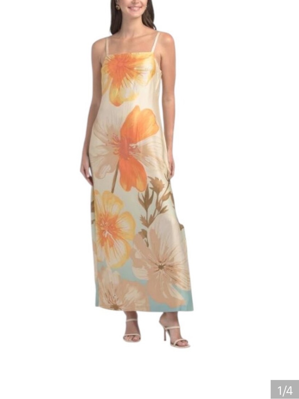 Taylor Cream Maxi Dress with Orange Floral Print